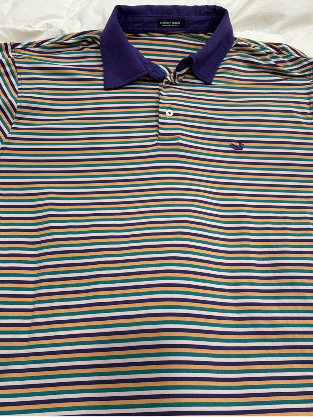 Southern Marsh Performance Polo Men’s XL Purple Mardi Gras Striped Polyester